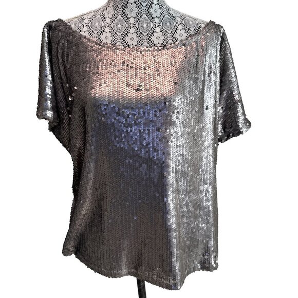 Hayden Los Angeles Fully Silver Sequined Short Sleeve Blouse Size Small 1920 - Picture 4 of 12